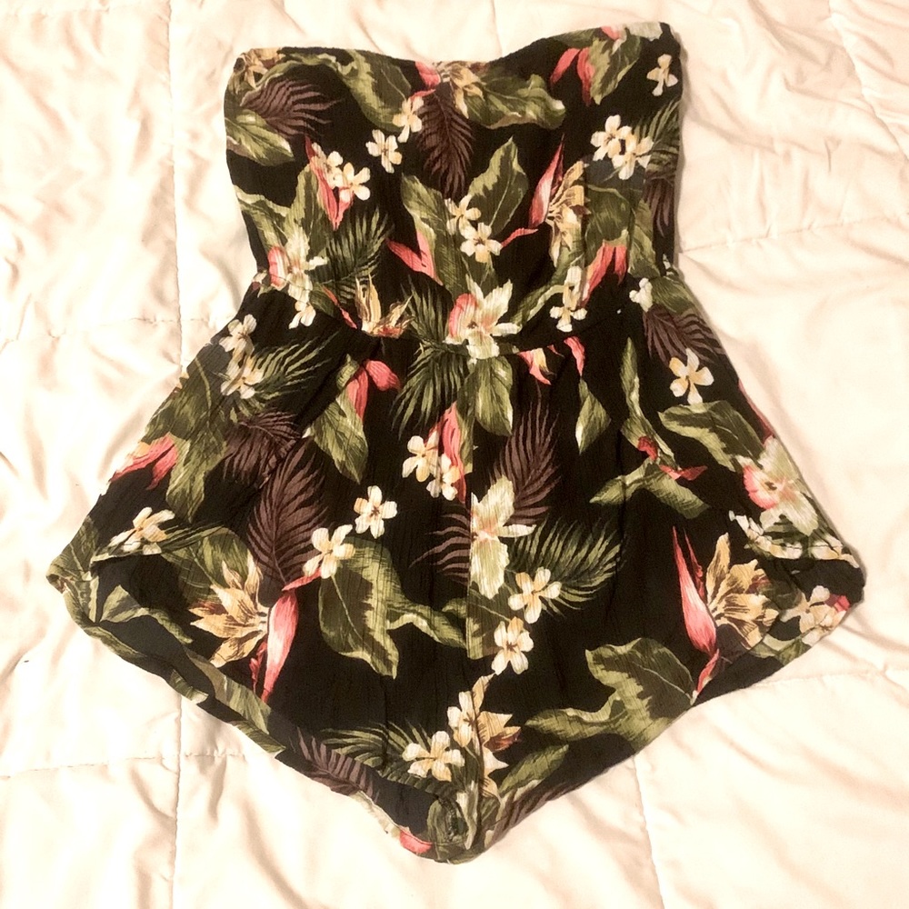 Black Tropical Floral Romper